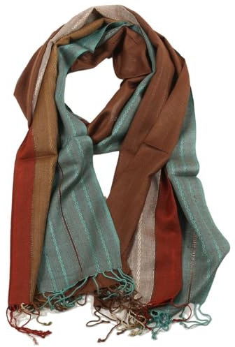 Oriental Galerie Wendeschal Damen Herren Tuch Benaresschal Schal Fransenschal Fransen Stola Viskose Indien 175 cm, Farbnummer:Nr. 05