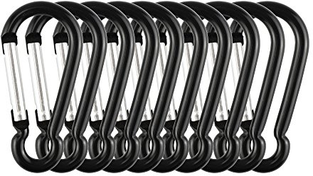 Temlum 10pcs Carabiner Clips Gourd Shape Keyring Clip, Black | Aluminum Small Carabiner Clip for Keys, Backpack, Dog Leash, Fishing, Camping