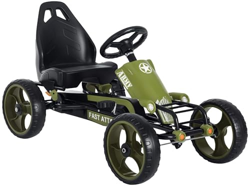 HOMCOM Pedal Go Kart with EVA Tyres Manual Clutch for Age 3-6 Years Green | Kids Ride On Racer, Braking, Adjustable Seat