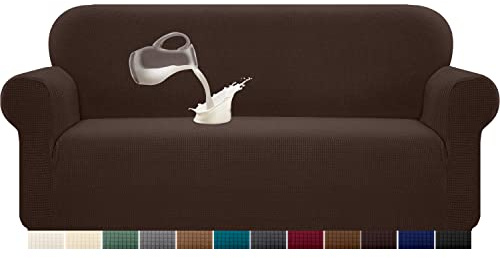Granbest Housse de canapé Stretch imperméable en Spandex Jacquard avec Mousse antidérapante (3 Places, Chocolat)