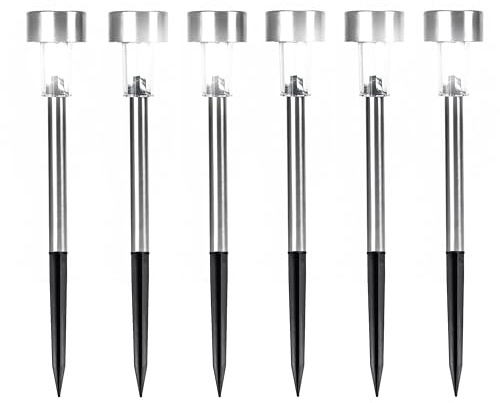 Status Solar Stake Lights, Pack of 6 Stainless-Steel 5.5cm White-LED Garden Path Lamps, IP44 Weatherproof with Rechargeable Batteries Included (MELBOURNESS6PK3)
