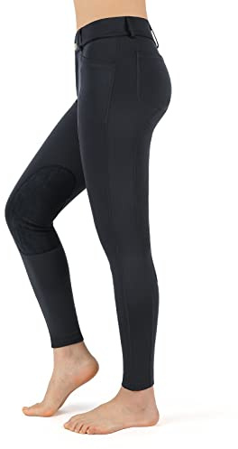 beroy Women Horse Riding Knee-Patches Pants Ladies Equestrian Front-Zip Breeches Legging with Pockets(Black, S)