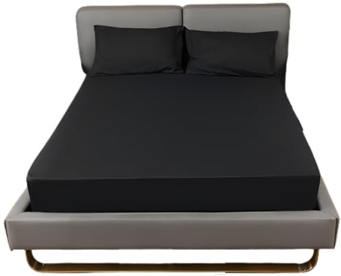 Fitted Sheet 25CM Deep Bed Sheet Double Size 137X190CM Black Hotel Quality Poly Cotton (Black, Double 25 CM)