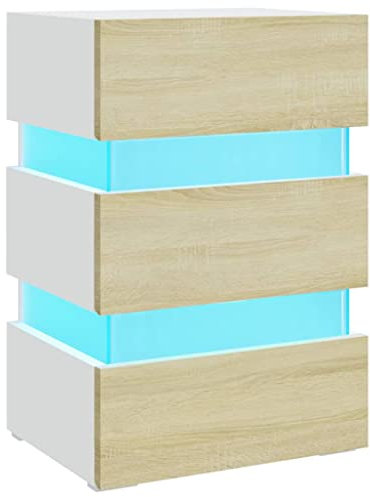 vidaXL LED Nachttisch Nachtschrank Nachtkonsole Nachtkommode Schlafzimmer Schrank Kommode Telefontisch Beistelltisch Weiß Sonoma-Eiche 45x35x67cm Holzwerkstoff