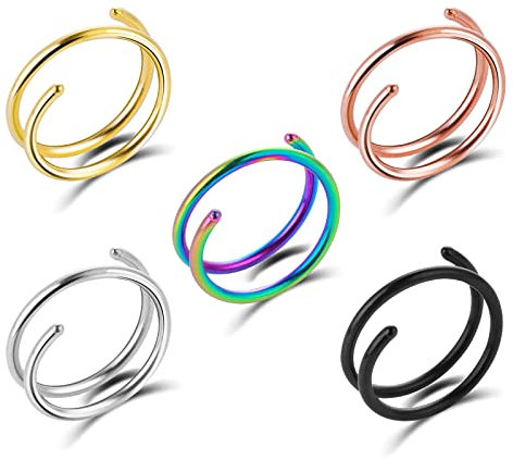 Yolev 5 Stück Doppelter Nasenringe Nasenpiercing Ring für Einzelne Durchbohrte Edelstahl Durchbohrte Septum Nase Hoop Nase Nasenring Piercing Schmuck Mädchen Twist Twist Spirale Nasenring Hoop