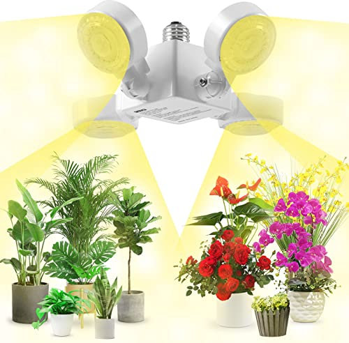 SANSI Lampara de cultivo LED de 30W para plantas de interior con 4 paneles de iluminación ajustables y espectro completo similar al sol de 4000K