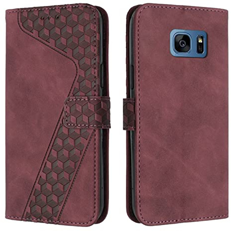 OKZone Kompatibel mit Samsung Galaxy S7 Hülle, Handyhülle Samsung S7, PU Leder Tasche Wallet Schutzhülle Galaxy S7, Flip Cover Klappbar Brieftasche Etui mit Magnet Kartenfach TPU Lederhülle (Rot)