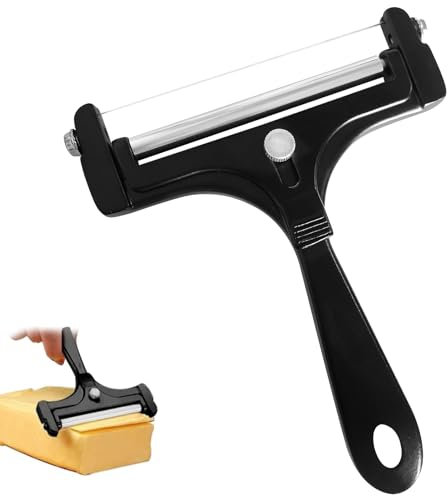 Bocguy Coupe Fromage, Coupe Fromage Raclette, Coupe Fromage en Tranches Epaisseur de Coupe Variable, Acier Inoxydable pour Fromage et Beurre, Coupe Roulée, Argent, 14.6 * 11.8cm, Noir