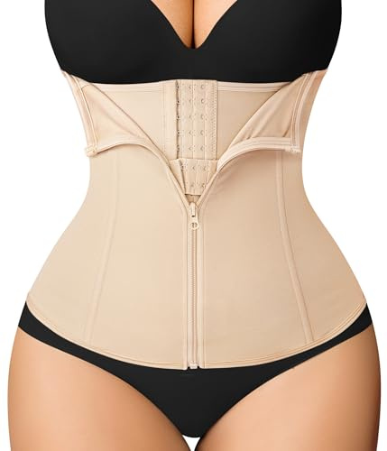 MERYOSZ Waist Trainer Corset Zipper Tummy Control Shapewear Breathable Waist Cincher for Women Body Shaper Sport Girdle (Beige,L)