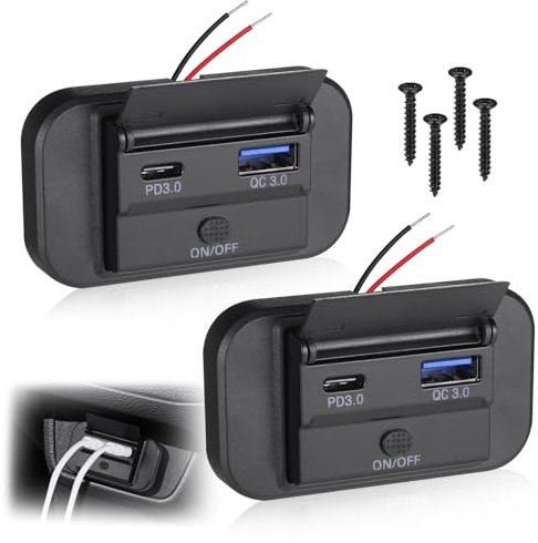 JIZZU USB doppia per caricabatterie da auto con interruttore, ricarica USB C da 55 W, ricarica QC3.0 da 36 W, presa tipo C per camper, 12 V/24 V, barche, SUV, roulotte