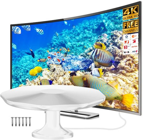 DVBT2 Antenne, zimmerantenne DVB-T & DVB-T2 Antennen mit Verstärker, Großer Reichweite und 360° Empfang, Zimmerantenne für Fernseher mit Starkem Magnetfuß, Geeignet für 4K 1080p & Alle TV-Geräte