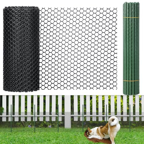 Marsui Animal Barrier Fence 12in x 33ft No Dig Garden Fence Mesh Fencing with Steel Stake Movable Portable Temporary for Poultry Dogs Rabbits Chicken Snake Barrier Garden Backyard Outdoor