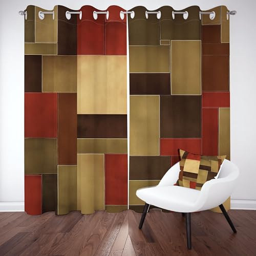Kjuzszs Patch Square Curtains for Livingroom, Plaid Splicing Drapes Thermal Insulated, Rustic Retro Decor Curtain, Home Decor Blackout Grommet Curtains 45 inch Long 2 Panel Set