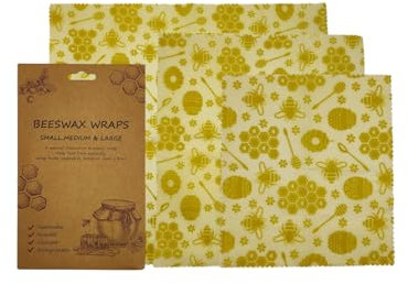 Natural Organic Beeswax Cloths for Food, Set of 3, Food Packaging Made of Organic Cotton, Plastic-Free, Natural, Sustainable, Environmentally Friendly and Ecologically Degradable Packaging