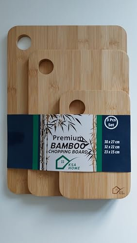 KSA HOME Chopping Board Premium Large Bamboo Chopping Boards Set of 3 Reversible Essential in Your Kitchen for Cutting, preparing, Serving Meat, Poultry, Fruit, Vegetables, Bread, Cheese. Extra Thick