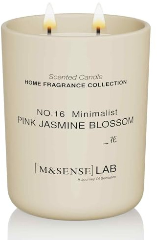 M&SENSE Scented Candles 470g Pink Jasmine Blossom 2-Wick Natural Soy Wax Large Candles 110H Long Burning Minimalist Aromatherapy Candles Gift For Men And Women