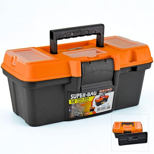 Werkzeugkoffer leer Classic 14 (34×17×15 cm), abschließbar, Werkzeugbox mit Griff & Kleinteilefächern & ideal für Heimwerker, Handwerker, Werkzeugkasten Kunststoff