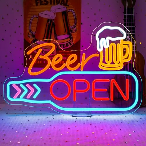 SIGNSHIP Beer Open Scritte Neon,Birra Scritta Led Regolabile,Birra Aperta Insegne Luminose,Scritte Luminose Decorazione Murale per Birreria, Bar, Taverna, Club, Soggiorno, Feste, Regalo