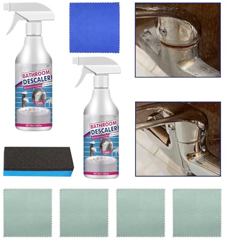 Duschrengöringsspray – 2 stycken väggrengörare – universell avkalkningsmedel för badkar och kakel, toalett, handfat mot fläckar, fett, kalk, badrumsrengöring