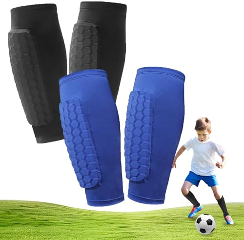 2 Pairs Soccer Shin Guards, Shin Guards Soccer Kids Youth Adult Calf Compression Sleeve with Honeycomb Pads Lightweight Calf Protective Gear for Football & Baseball Boxing MTB for Boys, Girls