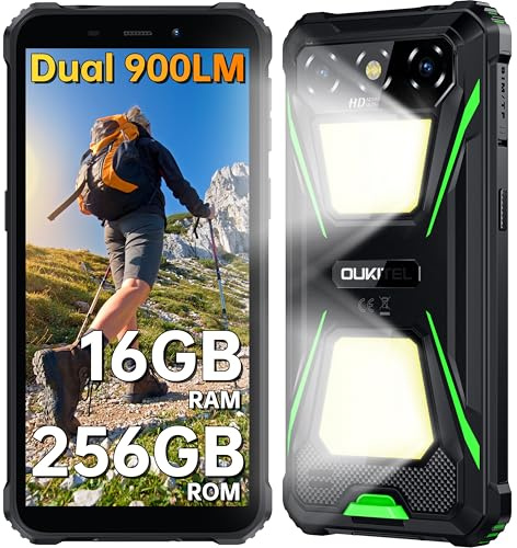 OUKITEL G5 Telephone Portable Incassable(2025) - 16GO+256GO/1TO Téléphone Incassables 900LM Double Lampe Camping,6.0 HD Telephone Portable,13MP Caméra,4G Dual SIM,GPS/NFC/OTG, Vert