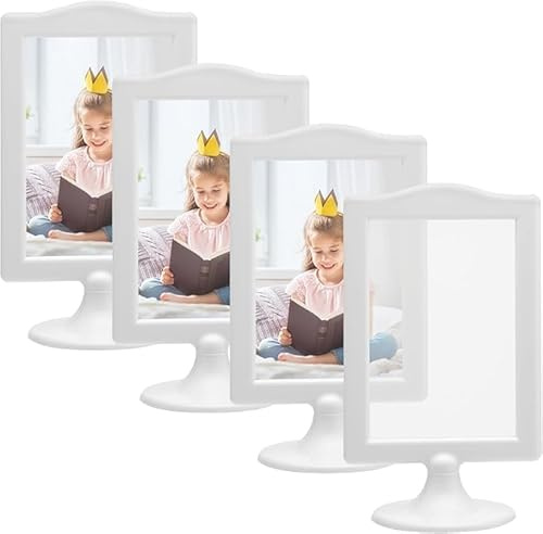 Confezione da 4 cornici per foto, supporto verticale da 10 x 15 cm ogni cornice contiene 2 immagini espositore da tavolo su entrambi i lati scuola festa di nozze segnaposto per numeri da colore bianco
