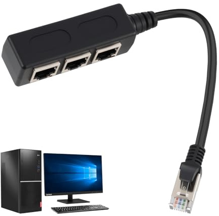 Ethernet Splitter RJ45, Divisor RJ45 1 Macho 3 Hembras, Duplicador de Cable de Red LAN, Adaptador Acoplador con Conectores Chapados en Oro, Extensor Compatible con Cat5, Cat5e, Cat6, Cat7, para Router