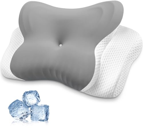 MISSCOZY Ergonomic Pillow for Side Sleeper-Anti Snore Sleep Apnea(Grey) | Orthopedic Cervical Pillow for Neck Pain, Butterfly Memory Foam Neck Support Side/Back/Stomach Sleepers with Washable Cover