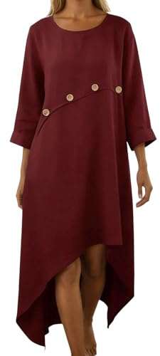 Vestido de verano para mujer, vestido de globo con botones, vestido de verano, manga corta, túnica, bohemio, midi de línea A, vestido con bolsillos, vestido de manga larga, ligero y aireado, vestido