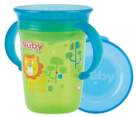 Nuby - 360° Wonder Cup mit Handgriffen - Trinklernbecher mit 360° Trinkrand - 240 ml Auslaufsicher Becher für Babys und Kinder - BPA-frei - Grün - 6+ Monate