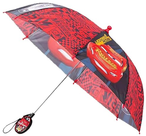 Disney boys Kids Umbrella, Lightning Or Mickey Mouse Toddler and Little Boy Rain Wear Umbrella, Black/Red, Age 3-6 US