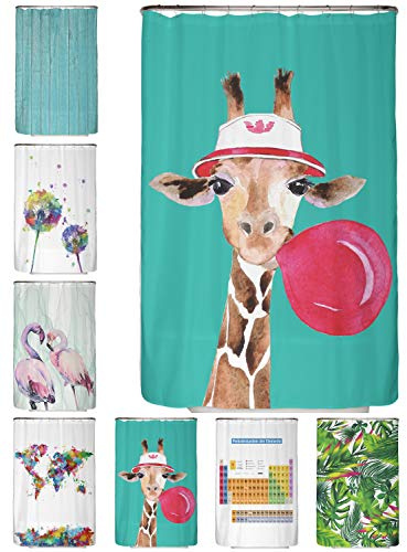 arteneur® - Giraffe - Anti-Schimmel Duschvorhang 120x200 - Recycelt mit Öko-Tex Standard 100 - Beschwerter Saum, Blickdicht, Wasserdicht, Waschbar, 8 Ringe & E-Book mit Reinigungs-Tipps