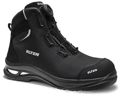 ELTEN Sicherheitsschuhe Terence XXG PRO BOA Black Mid ESD S3S HI, Damen und Herren, Leder, Kunststoffkappe (Leichter als Stahlkappe), leicht, robust 45, Schwarz