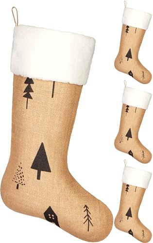 Brubaker 4X Calza di Natale da Riempire e Appendere - Calza di Babbo Natale Grande 52 cm in Juta - Calza Decorativa per Natale e San Nicola - Casa nel Bosco
