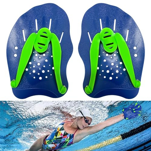 Pagaie de Natation,Pagaies de Mains,Plaquettes de Natation,Pagaies de Piscine avec Sangles Ajustables,Accessoire d'Entraînement en Piscine,Aide à l'entraînement en Force pour Adultes Unisexe