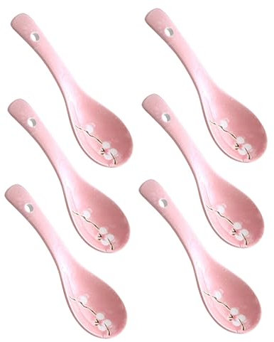 Cabilock Cucchiai Da Zuppa in Ceramica Giapponese A Forma Di Fiocco Di Neve Design Retrò Semplice 6 Pezzi Per Zuppa Di Porridge Di Riso