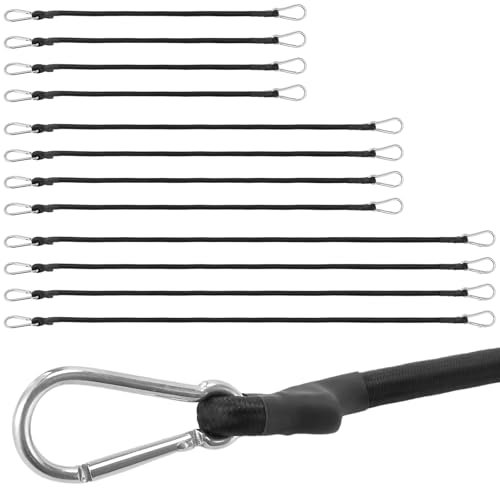 MUNGHOK 12 Stück Spanngummi mit Karabiner, 60cm 90cm 120cm Expander mit Haken, Schwarz Gummispanner Set, Elastisch Spanngurte Gepäckspanner für Auto, Fahrrad, Wäscheleine, Camping