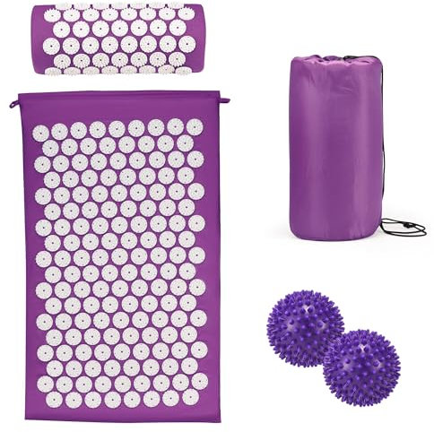 Tappetino per agopuntura per agopuntura, con cuscino contro collo e mal di schiena, tappetino per la terapia magnetica, con custodia per il trasporto e due sfere massaggianti per donne e uomini