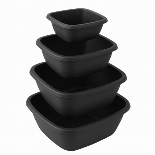 Set di 4 Bacinelle Quadrate in Plastica senza BPA – Bacinella Bucato e Catino per Bucato in Contenitore– 4L, 6L, 9,5L e 13L – Bacinella Grande, Bacinelle e Vasca Grande, Pulizia e Giardino (antracite)