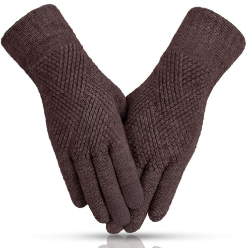Tavaleu Womens Winter Gloves - Gloves for Women Cold Weather, Warm Touch Screen Fleece Lined Glove, Elastic Cuff Knit Glove