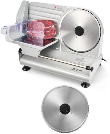 VEVOR Meat Slicer, 8.6 inch 200W Electric Deli Slicer Machine with two SUS420 Blade, 0-0.6 inch Adjustable Thickness, ETL Certified Home Food-Slicer for Meat, Ham, Baguett, Steak