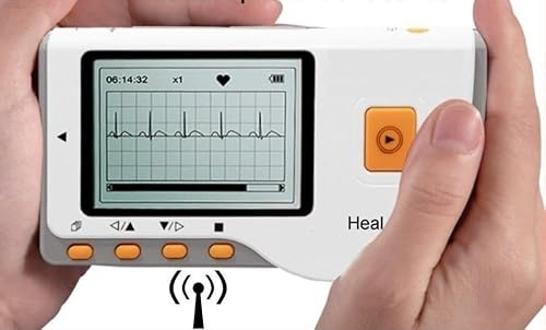 Appareil ECG portable Bluetooth 30 secondes - Mesure manuelle - Mesure 22 heures avec câble ECG pour la maison - Fibrillation auriculaire - Imprimer le logiciel d'évaluation PC - Affichage également
