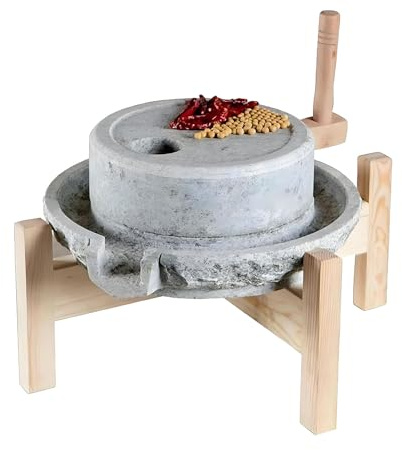 CYWZC Household Stone Mill Small,Dry/Wet Mill,Grain Grinder Mill-for Grain, Stone Mill Grinder, Handmade Household Hand Mill for Grain,Bean and Barley,with Wooden Frame(Size:5.9 x 9.4 inch)