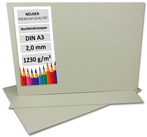 NEUSER PAPIER 10 stycken bokbindningspapper DIN A3 - tjocklek 2,0 mm (0,20 cm grammage: 1230 g/m2 - format: 29,7 x 42 cm - färg: grå-brun