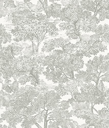 Chesapeake Grey Spinney Toile Wallpaper, Prepasted, Washable, Strippable