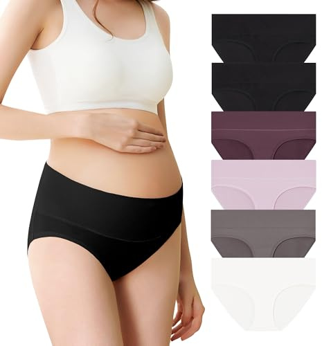 Mama Cotton Maternity Underwear Women's Foldable Pregnancy Panties Under The Bump Maternity Briefs (C 6 Pack, XXL)