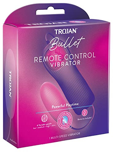 Trojan Bullet Remote Control Vibrator, Trojan's Most Powerful Sex Toy, Soft Vibrating Reusable Sex Toy with 4 Variable Speeds - Pack of 1
