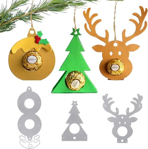 3 Set Weihnachten Stanzschablonen Anhänger Geschenkbox Prägeschablonen Box Stanzformen für DIY Scrapbooking Basteln Deko für Weihnachtsbaum Geschenke