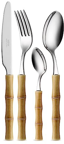 NEVA | BISTROT Bamboo Set 24 Bestick, Bestickset i rostfritt stål, Diskmaskin Tvättning, Otrolig Dekoration, Beige