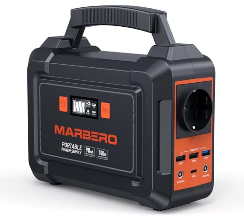MARBERO 150W Powerstation Solargeneratoren 98Wh Camping-Batterie-Netzteil mit 220V Steckdose, Gleichstromanschlüssen, USB-Anschlüssen, LED für CPAP im Freien, Camping, Reisen, Jagd, Verdunkelung